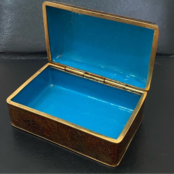 Vintage Chinese Cloisonne Brown Enamel Floral Hinged Trinket Box - Picture 11 of 16